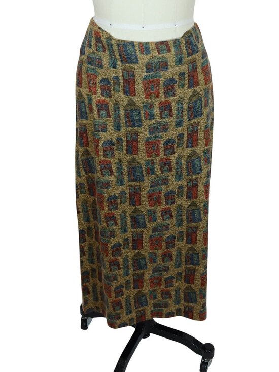 INOAH Dog Village Novelty Print Knit Top Midi Skirt Set Outfit Size L Lagenlook - Picture 8 of 10